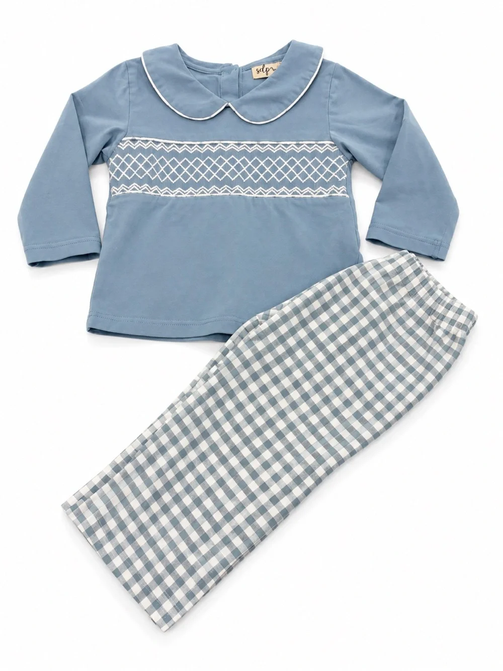 Southern Darlin Smocks Blue Collared Kids Pajama Set